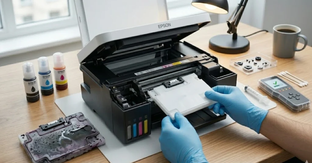 cara memperbaiki printer epson l3210 lampu berkedip bersamaan